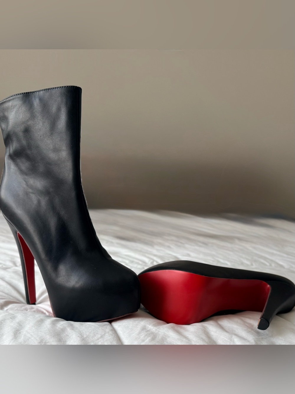 Black Platform Ankle Boots with Red Sole - Women
